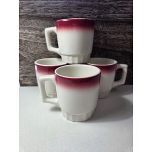 Vintage Buffalo China Red Airbrush Rim Coffee Mugs Set of 4 Restaurant Ware